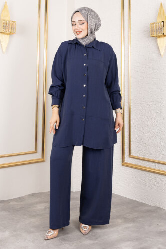 Dikiş Detaylı İkili Takım TSD250180 Lacivert - Tesettür Dünyası