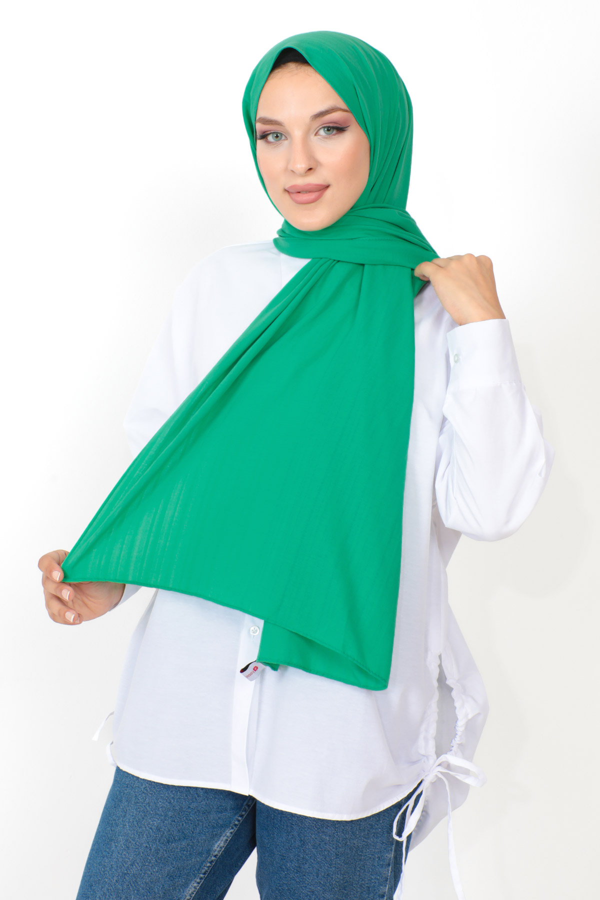 Tesettür Dünyası - Dokulu Şal S012 Benetton Yeşili