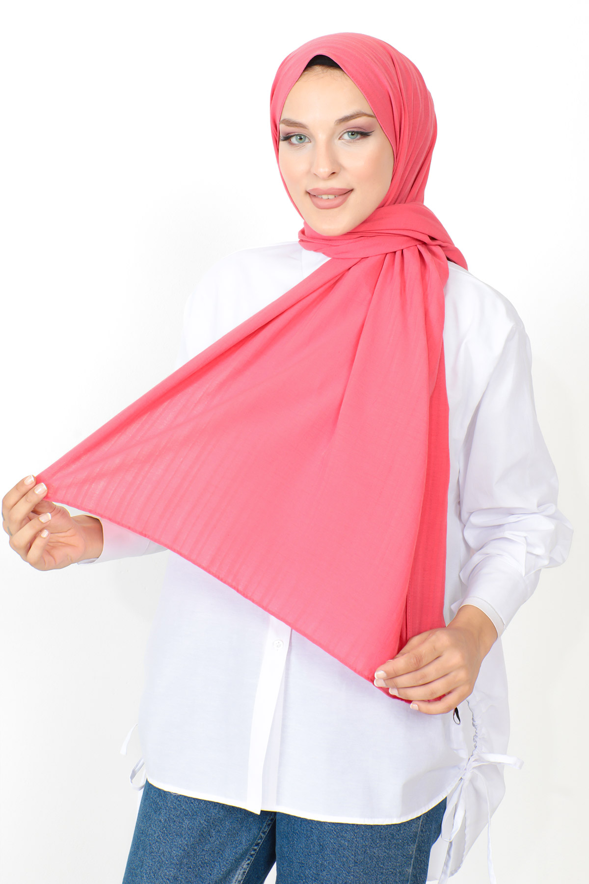 Tesettür Dünyası - Dokulu Şal S012 Pembe