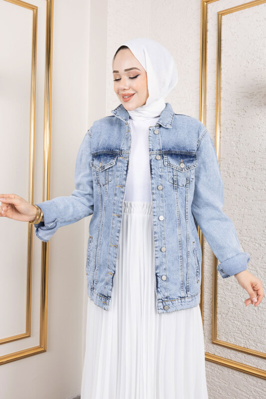 Süs Cepli Denim Ceket TSD250177 Açık Mavi - Tesettür Dünyası (1)
