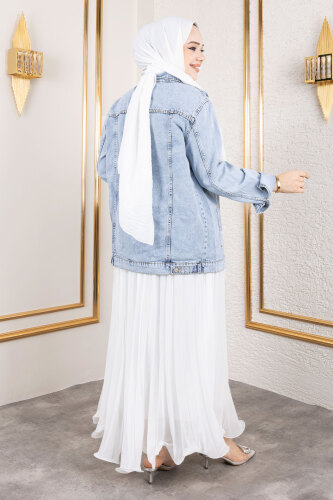Süs Cepli Denim Ceket TSD250177 Açık Mavi - 5