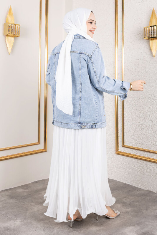 Süs Cepli Denim Ceket TSD250177 Açık Mavi - 5