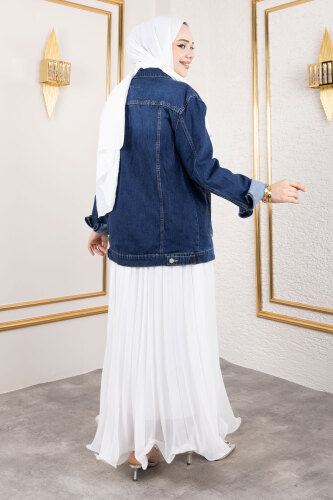 Süs Cepli Denim Ceket TSD250177 Koyu Mavi - 5
