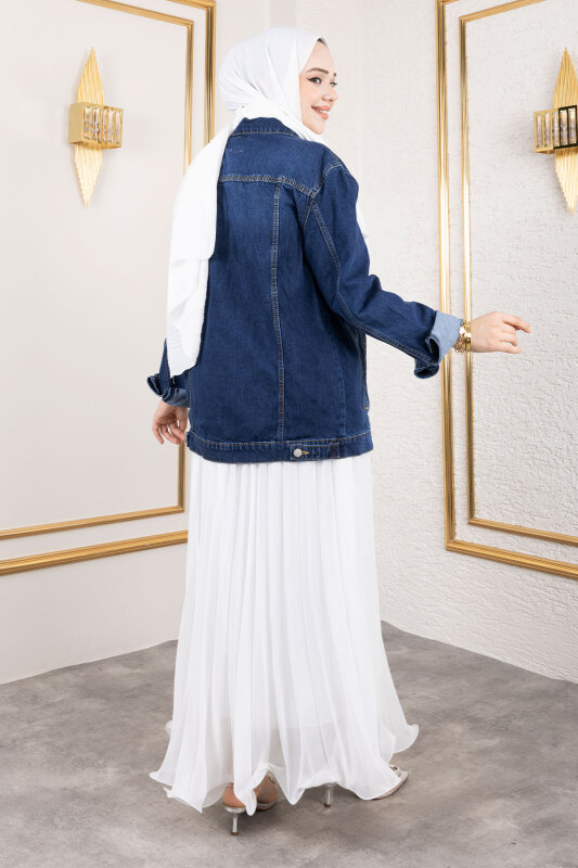 Süs Cepli Denim Ceket TSD250177 Koyu Mavi - 5