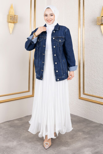 Süs Cepli Denim Ceket TSD250177 Koyu Mavi - 4