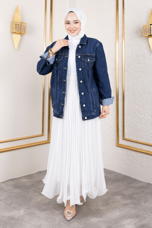 Süs Cepli Denim Ceket TSD250177 Koyu Mavi - 4