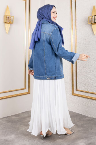 Süs Cepli Denim Ceket TSD250177 Mavi - 5