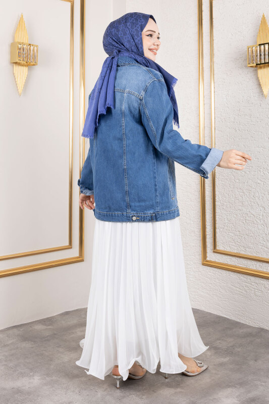 Süs Cepli Denim Ceket TSD250177 Mavi - 5