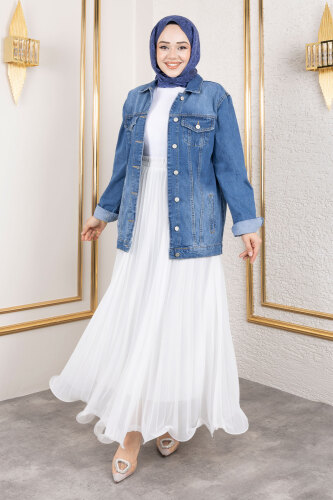 Süs Cepli Denim Ceket TSD250177 Mavi - 3