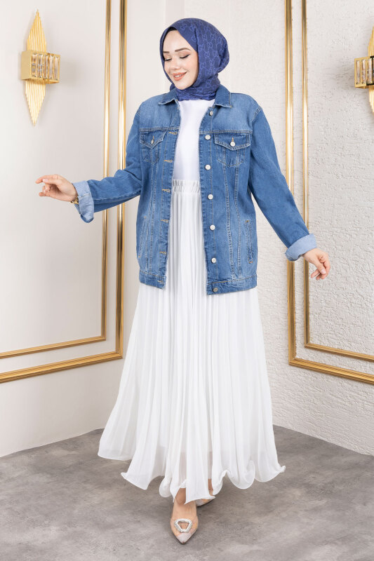 Süs Cepli Denim Ceket TSD250177 Mavi - 4