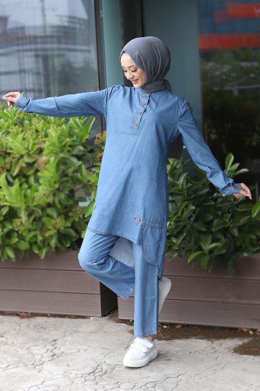 Düğme Detaylı İkili Kot Takım TSD220613 Açık Mavi - 4