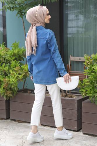 Düğme Detaylı Kot Ceket TSD220604 Mavi - 6