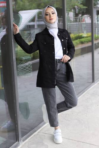Düğme Detaylı Kot Ceket TSD220604 Siyah 