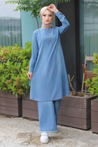 Düğme Detaylı Kot Takım TSD220530 Açık Mavi 