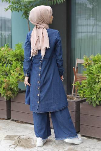Düğme Detaylı Kot Takım TSD220530 Koyu Mavi - 6