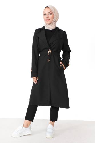 Düğme Detaylı Trençkot TSD230820 Siyah 