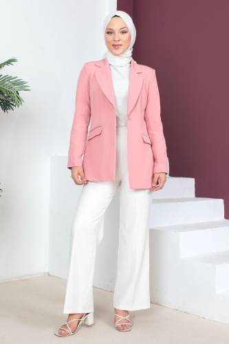 Düğmeli Blazer Ceket TSD230501 Pudra - 2