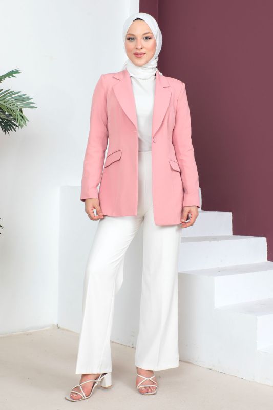 Düğmeli Blazer Ceket TSD230501 Pudra - 2