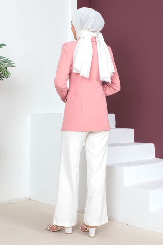 Düğmeli Blazer Ceket TSD230501 Pudra - 5