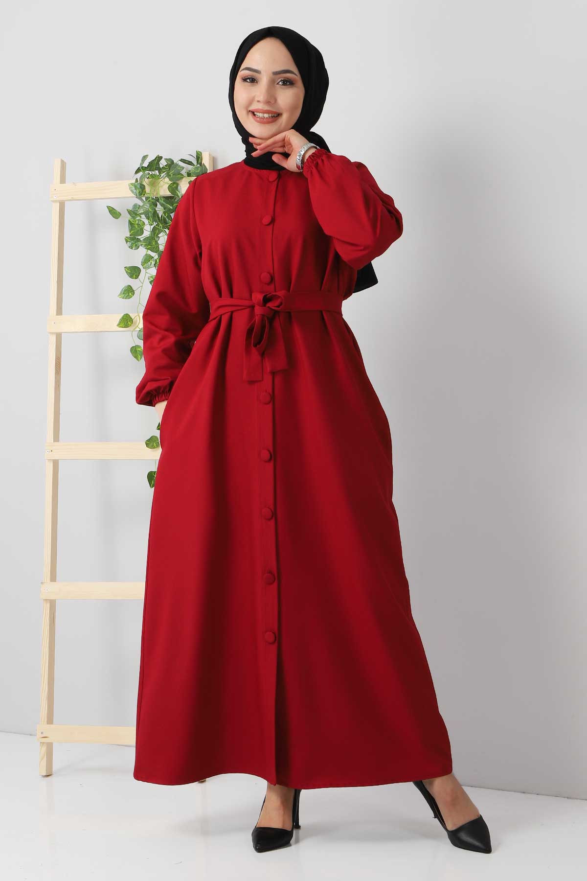 Tesettür Dünyası - Buttoned Dress TSD211213 Claret Red