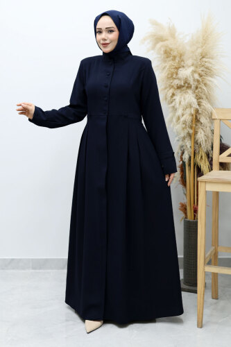 Düğmeli Hakim Yaka Ferace TSD260141 Lacivert - Tesettür Dünyası