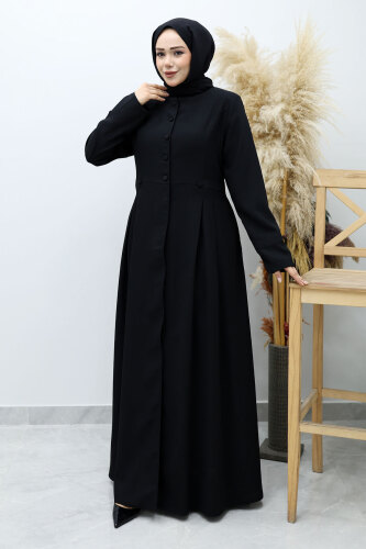 Düğmeli Hakim Yaka Ferace TSD260141 Siyah - Tesettür Dünyası