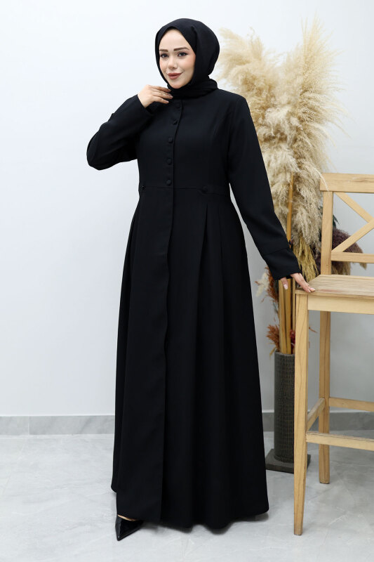Düğmeli Hakim Yaka Ferace TSD260141 Siyah - Tesettür Dünyası