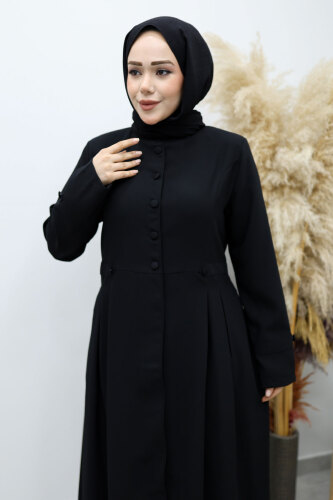 Düğmeli Hakim Yaka Ferace TSD260141 Siyah - Tesettür Dünyası (1)