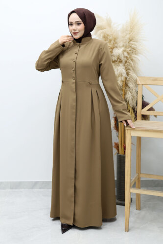 Düğmeli Hakim Yaka Ferace TSD260141 Vizon - Tesettür Dünyası