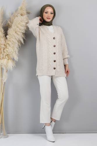 Düğmeli Triko Hırka TSD220715 Bej 