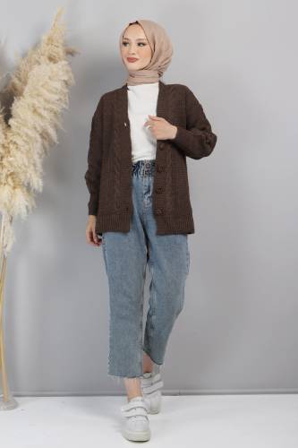 Düğmeli Triko Hırka TSD220715 Kahverengi 