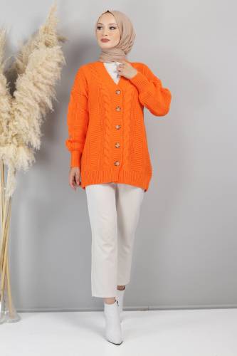 Düğmeli Triko Hırka TSD220715 Turuncu 