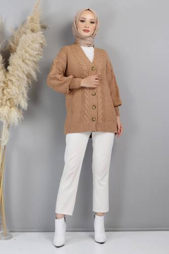 Düğmeli Triko Hırka TSD220715 Vizon 