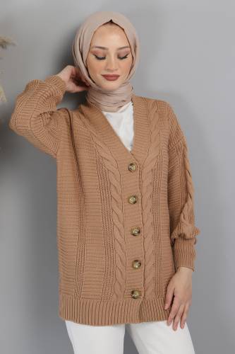 Düğmeli Triko Hırka TSD220715 Vizon - 2