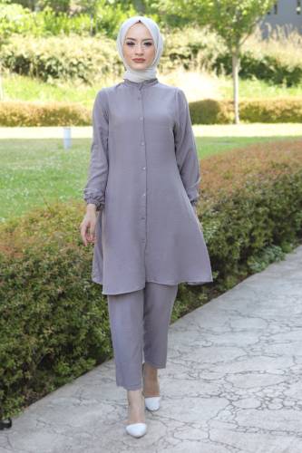 Düğmeli İkili Takım TSD211224 Gri 