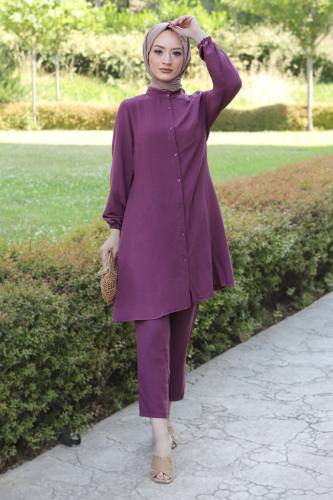 Düğmeli İkili Takım TSD211224 Mor 