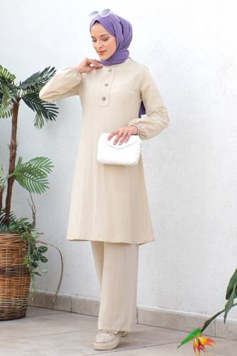 Düğmeli İkili Takım TSD221202 Bej 