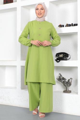 Düğmeli İkili Takım TSD221202 Fıstık Yeşili - Tesettür Dünyası