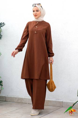 Düğmeli İkili Takım TSD221202 Kahverengi 