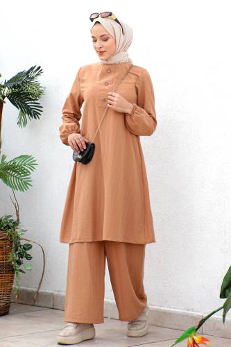 Düğmeli İkili Takım TSD221202 Taba 