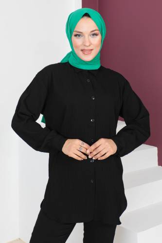 Düğmeli İkili Takım TSD230632 Siyah - Tesettür Dünyası (1)