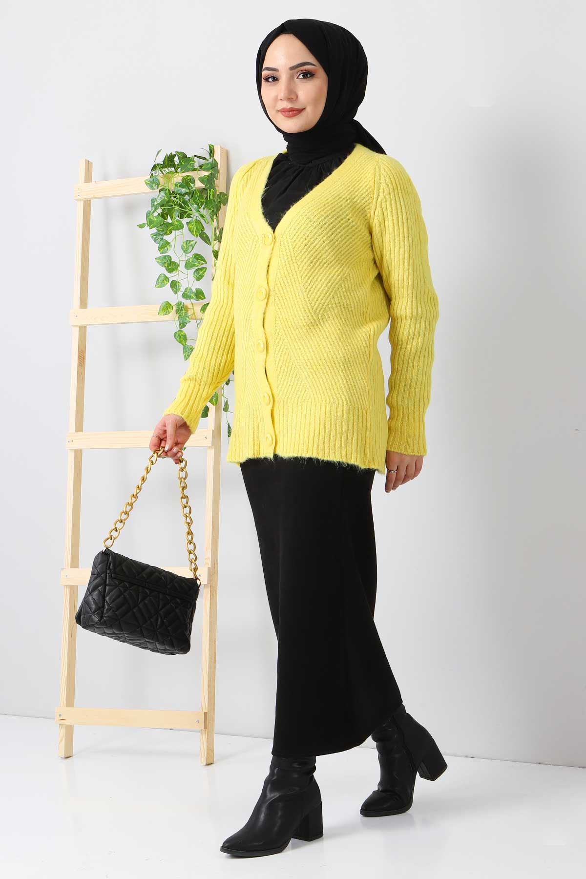 Tesettür Dünyası - Buttoned Knitwear Cardigan TSD211208 Yellow