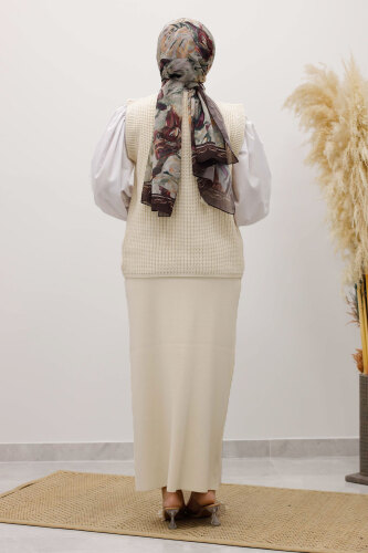 Düğmeli Triko Süveter TSD250221 Bej - 5