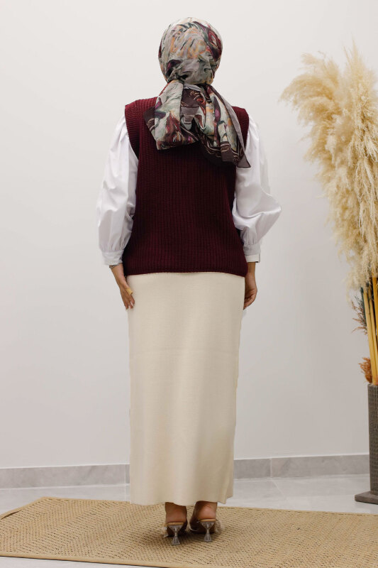 Düğmeli Triko Süveter TSD250221 Bordo - 5