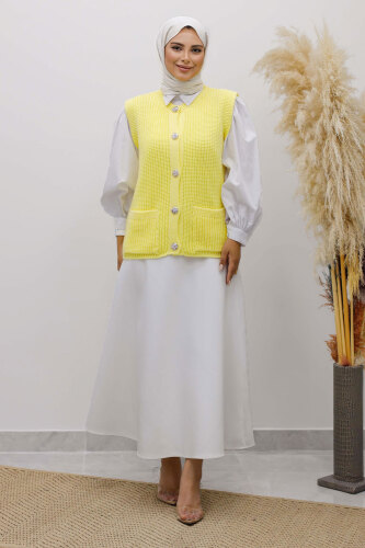 Düğmeli Triko Süveter TSD250221 Sarı 
