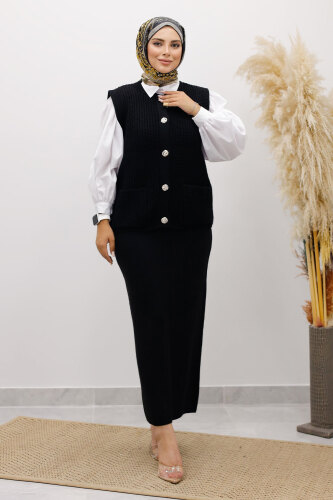 Düğmeli Triko Süveter TSD250221 Siyah - 3