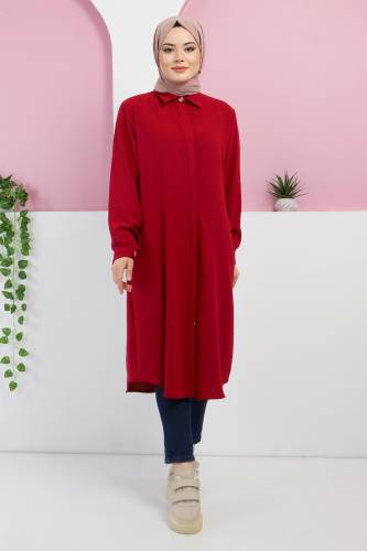 Büyük Beden Düğmeli Tunik TSD220320 Bordo 