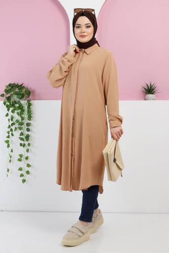Büyük Beden Düğmeli Tunik TSD220320 Camel 