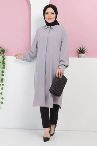 Büyük Beden Düğmeli Tunik TSD220320 Gri 