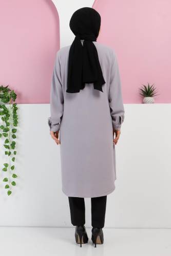Büyük Beden Düğmeli Tunik TSD220320 Gri - 5